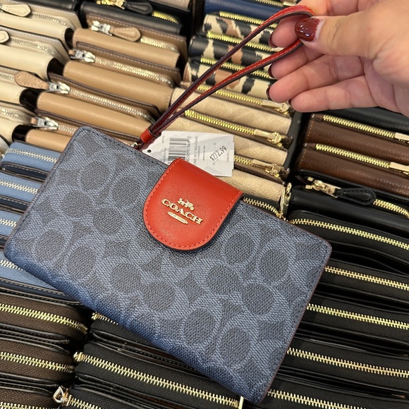 Coach Handbags - NWT! Coach Women's Phone Wallet In Signature Canvas Denim/Bold Red CW780